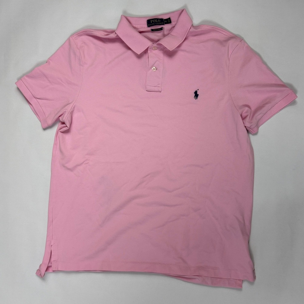 Polo Ralph Lauren Mens XL Pink Stretch Mesh Short Sleeve Polo Shirt Navy Pony